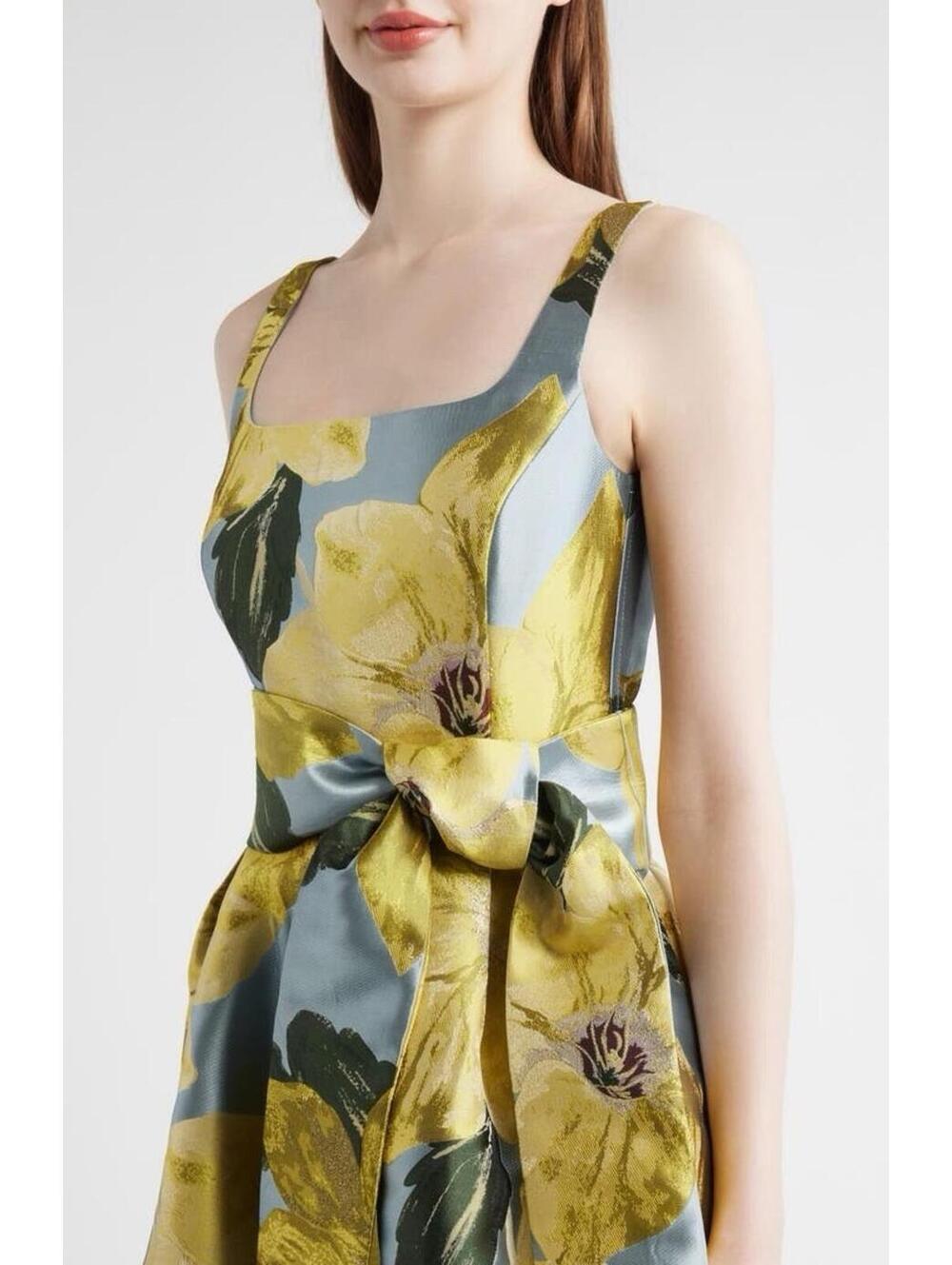 New Julia Jordan Floral Jacquard Midi Cocktail Dress In Yellow Blue Multi Sz 10 - Picture 4 of 14